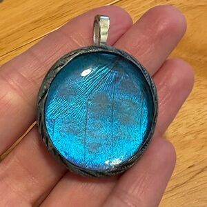 Blue morpho butterfly wing pendant